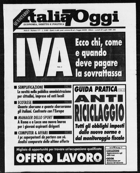 Italia oggi : quotidiano di economia finanza e politica